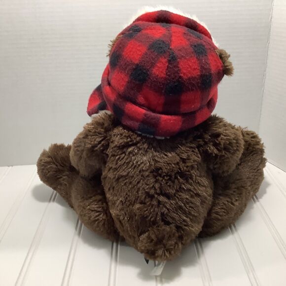 J Bear Jo-Ann Fabric 12” Plush Stuffed  Brown bear red Plaid Hat sitting 2017 - Picture 3 of 9